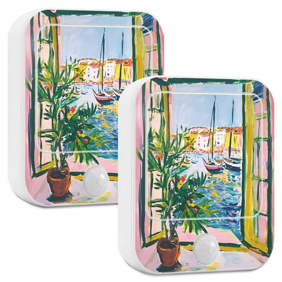 Yayeee 2-Pack Plug in LED Night Lights with Light Sensors Motion Detectors, Yellow Window