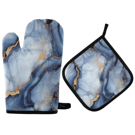 Yayeee Oven Mitts and Pot Holder Set of 2 Heat Resistant Kitchen Gloves Baking Hot Pad, Abstract Marble Pattern