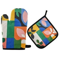 Yayeee Oven Mitts and Pot Holder Set of 2 Heat Resistant Kitchen Gloves Baking Hot Pad, Abstract Plants