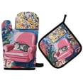 thumbnail image 1 of Yayeee Oven Mitts and Pot Holder Set of 2 Heat Resistant Kitchen Gloves Baking Hot Pad, Art Cat, 1 of 5