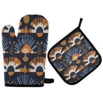Yayeee Oven Mitts and Pot Holder Set of 2 Heat Resistant Kitchen Gloves Baking Hot Pad, Art Geometric Pattern