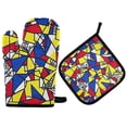 thumbnail image 1 of Yayeee Oven Mitts and Pot Holder Set of 2 Heat Resistant Kitchen Gloves Baking Hot Pad, Art Triangles, 1 of 5