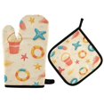 thumbnail image 1 of Yayeee Oven Mitts and Pot Holder Set of 2 Heat Resistant Kitchen Gloves Baking Hot Pad, Beach Pattern, 1 of 5