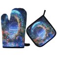 thumbnail image 1 of Yayeee Oven Mitts and Pot Holder Set of 2 Heat Resistant Kitchen Gloves Baking Hot Pad, Beautiful Floral Moon, 1 of 5