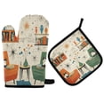 thumbnail image 1 of Yayeee Oven Mitts and Pot Holder Set of 2 Heat Resistant Kitchen Gloves Baking Hot Pad, Beige Cats Reading, 1 of 5