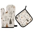thumbnail image 1 of Yayeee Oven Mitts and Pot Holder Set of 2 Heat Resistant Kitchen Gloves Baking Hot Pad, Beige Christmas Forest, 1 of 5