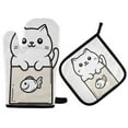 thumbnail image 1 of Yayeee Oven Mitts and Pot Holder Set of 2 Heat Resistant Kitchen Gloves Baking Hot Pad, Beige Chubby Cat, 1 of 5