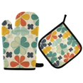 thumbnail image 1 of Yayeee Oven Mitts and Pot Holder Set of 2 Heat Resistant Kitchen Gloves Baking Hot Pad, Beige Clover Pattern, 1 of 5