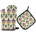thumbnail image 1 of Yayeee Oven Mitts and Pot Holder Set of 2 Heat Resistant Kitchen Gloves Baking Hot Pad, Beige Floral Pattern, 1 of 5