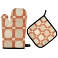 thumbnail image 1 of Yayeee Oven Mitts and Pot Holder Set of 2 Heat Resistant Kitchen Gloves Baking Hot Pad, Beige Geometric, 1 of 5