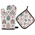 thumbnail image 1 of Yayeee Oven Mitts and Pot Holder Set of 2 Heat Resistant Kitchen Gloves Baking Hot Pad, Beige Nordic Christmas House, 1 of 5