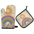 thumbnail image 1 of Yayeee Oven Mitts and Pot Holder Set of 2 Heat Resistant Kitchen Gloves Baking Hot Pad, Beige Rainbow, 1 of 5