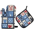 thumbnail image 1 of Yayeee Oven Mitts and Pot Holder Set of 2 Heat Resistant Kitchen Gloves Baking Hot Pad, Black Cats and Hearts, 1 of 5