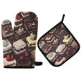 thumbnail image 1 of Yayeee Oven Mitts and Pot Holder Set of 2 Heat Resistant Kitchen Gloves Baking Hot Pad, Black Chocolate Cakes, 1 of 5
