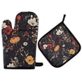 thumbnail image 1 of Yayeee Oven Mitts and Pot Holder Set of 2 Heat Resistant Kitchen Gloves Baking Hot Pad, Black Floral Pattern, 1 of 5