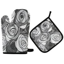 Yayeee Oven Mitts and Pot Holder Set of 2 Heat Resistant Kitchen Gloves Baking Hot Pad, Black Roses
