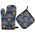 thumbnail image 1 of Yayeee Oven Mitts and Pot Holder Set of 2 Heat Resistant Kitchen Gloves Baking Hot Pad, Blue Elegant Geometric, 1 of 5