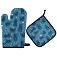 thumbnail image 1 of Yayeee Oven Mitts and Pot Holder Set of 2 Heat Resistant Kitchen Gloves Baking Hot Pad, Blue Forest Cat Pattern, 1 of 5