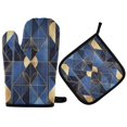 thumbnail image 1 of Yayeee Oven Mitts and Pot Holder Set of 2 Heat Resistant Kitchen Gloves Baking Hot Pad, Blue Geometric Pattern, 1 of 5