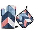 thumbnail image 1 of Yayeee Oven Mitts and Pot Holder Set of 2 Heat Resistant Kitchen Gloves Baking Hot Pad, Blue Geometric, 1 of 5