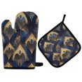 thumbnail image 1 of Yayeee Oven Mitts and Pot Holder Set of 2 Heat Resistant Kitchen Gloves Baking Hot Pad, Blue Peacock Feathers Pattern, 1 of 5