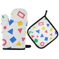 thumbnail image 1 of Yayeee Oven Mitts and Pot Holder Set of 2 Heat Resistant Kitchen Gloves Baking Hot Pad, Blue Retro Triangles, 1 of 5