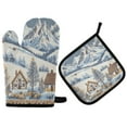thumbnail image 1 of Yayeee Oven Mitts and Pot Holder Set of 2 Heat Resistant Kitchen Gloves Baking Hot Pad, Blue Snowy Mountain, 1 of 5