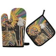 thumbnail image 1 of Yayeee Oven Mitts and Pot Holder Set of 2 Heat Resistant Kitchen Gloves Baking Hot Pad, Bright Skeleton, 1 of 5