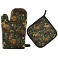 thumbnail image 1 of Yayeee Oven Mitts and Pot Holder Set of 2 Heat Resistant Kitchen Gloves Baking Hot Pad, Brown Floral Rabbits Pattern, 1 of 5