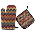 thumbnail image 1 of Yayeee Oven Mitts and Pot Holder Set of 2 Heat Resistant Kitchen Gloves Baking Hot Pad, Brown Geometric, 1 of 5