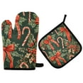 thumbnail image 1 of Yayeee Oven Mitts and Pot Holder Set of 2 Heat Resistant Kitchen Gloves Baking Hot Pad, Christmas Holly Bows, 1 of 5