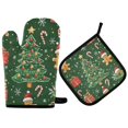 thumbnail image 1 of Yayeee Oven Mitts and Pot Holder Set of 2 Heat Resistant Kitchen Gloves Baking Hot Pad, Christmas Tree, 1 of 5
