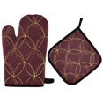thumbnail image 1 of Yayeee Oven Mitts and Pot Holder Set of 2 Heat Resistant Kitchen Gloves Baking Hot Pad, Circular Gold Pattern, 1 of 5
