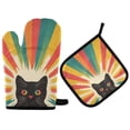 thumbnail image 1 of Yayeee Oven Mitts and Pot Holder Set of 2 Heat Resistant Kitchen Gloves Baking Hot Pad, Colorful Black Cat, 1 of 5