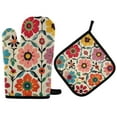 thumbnail image 1 of Yayeee Oven Mitts and Pot Holder Set of 2 Heat Resistant Kitchen Gloves Baking Hot Pad, Colorful Flowers, 1 of 5