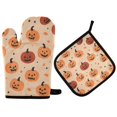 thumbnail image 1 of Yayeee Oven Mitts and Pot Holder Set of 2 Heat Resistant Kitchen Gloves Baking Hot Pad, Colorful Halloween Pumpkin Pattern, 1 of 5