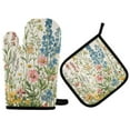 thumbnail image 1 of Yayeee Oven Mitts and Pot Holder Set of 2 Heat Resistant Kitchen Gloves Baking Hot Pad, Colorful Wildflowers, 1 of 5