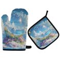 thumbnail image 1 of Yayeee Oven Mitts and Pot Holder Set of 2 Heat Resistant Kitchen Gloves Baking Hot Pad, Crystal Ocean, 1 of 5
