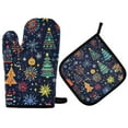 thumbnail image 1 of Yayeee Oven Mitts and Pot Holder Set of 2 Heat Resistant Kitchen Gloves Baking Hot Pad, Dark Blue Christmas, 1 of 5