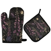 Yayeee Oven Mitts and Pot Holder Set of 2 Heat Resistant Kitchen Gloves Baking Hot Pad, Dark Gothic Floral