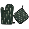 thumbnail image 1 of Yayeee Oven Mitts and Pot Holder Set of 2 Heat Resistant Kitchen Gloves Baking Hot Pad, Dark Green Plants, 1 of 5