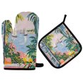 thumbnail image 1 of Yayeee Oven Mitts and Pot Holder Set of 2 Heat Resistant Kitchen Gloves Baking Hot Pad, Floral Seaside, 1 of 5