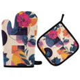 thumbnail image 1 of Yayeee Oven Mitts and Pot Holder Set of 2 Heat Resistant Kitchen Gloves Baking Hot Pad, Flowers Pattern Style, 1 of 5