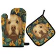 thumbnail image 1 of Yayeee Oven Mitts and Pot Holder Set of 2 Heat Resistant Kitchen Gloves Baking Hot Pad, Flowers and Dog, 1 of 5