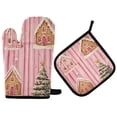 thumbnail image 1 of Yayeee Oven Mitts and Pot Holder Set of 2 Heat Resistant Kitchen Gloves Baking Hot Pad, Gingerbread Houses, 1 of 5