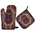 thumbnail image 1 of Yayeee Oven Mitts and Pot Holder Set of 2 Heat Resistant Kitchen Gloves Baking Hot Pad, Gold Abstract Pattern, 1 of 5