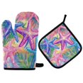 thumbnail image 1 of Yayeee Oven Mitts and Pot Holder Set of 2 Heat Resistant Kitchen Gloves Baking Hot Pad, Gradient Starfish Pattern, 1 of 5