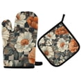 thumbnail image 1 of Yayeee Oven Mitts and Pot Holder Set of 2 Heat Resistant Kitchen Gloves Baking Hot Pad, Gray Floral Pattern, 1 of 5