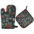 thumbnail image 1 of Yayeee Oven Mitts and Pot Holder Set of 2 Heat Resistant Kitchen Gloves Baking Hot Pad, Green Christmas, 1 of 5