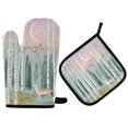 thumbnail image 1 of Yayeee Oven Mitts and Pot Holder Set of 2 Heat Resistant Kitchen Gloves Baking Hot Pad, Green Deer, 1 of 5